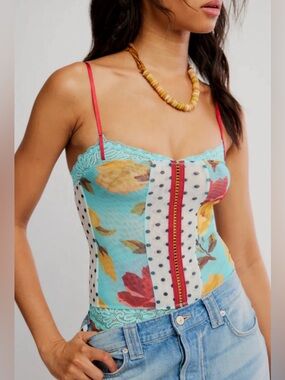 Here and There Bodysuit NWOT green multi